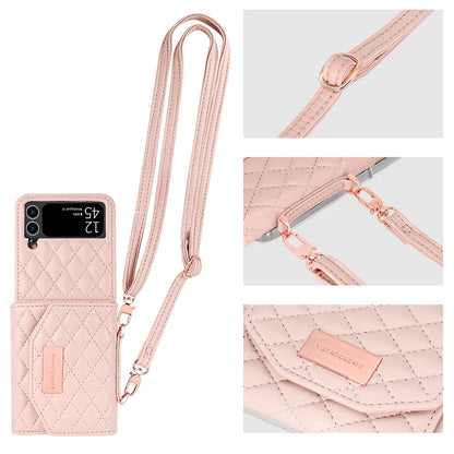 VIETAO Leather Wallet Phone Case with Crossbody Strap — Pink Purse Case for Samsung Galaxy Z Flip 3/4/5/6/7