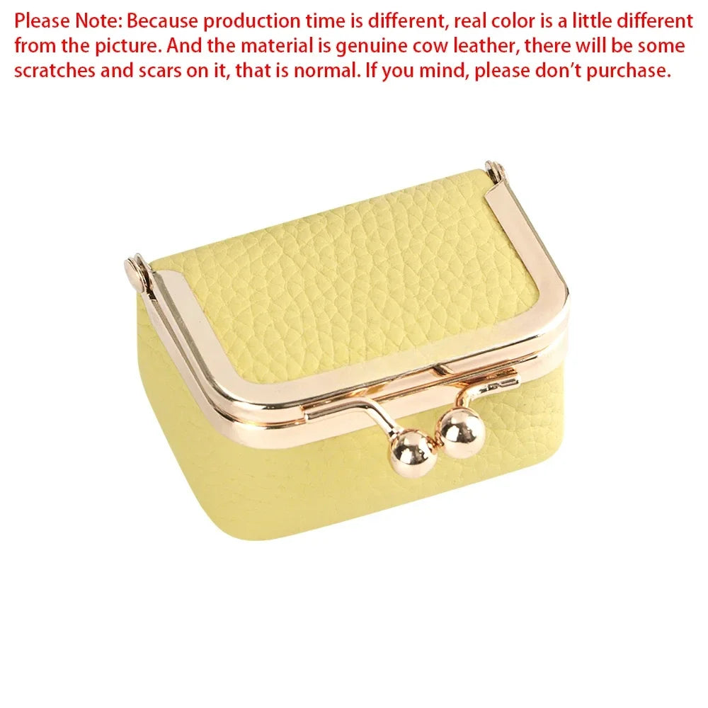URBAN MASTER Genuine Leather Mini Coin Purse – Solid Color Kiss Lock Change Pouch, Casual Small Wallet for Women