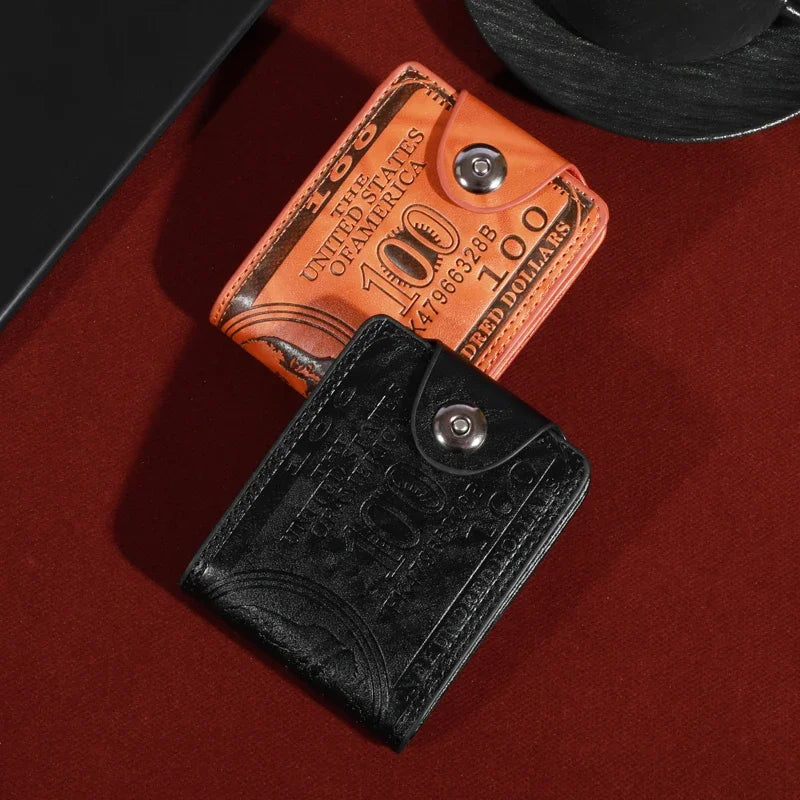 Men’s Leather Wallet with 100 Dollar Pattern — Large Capacity Card Holder Purse Bag