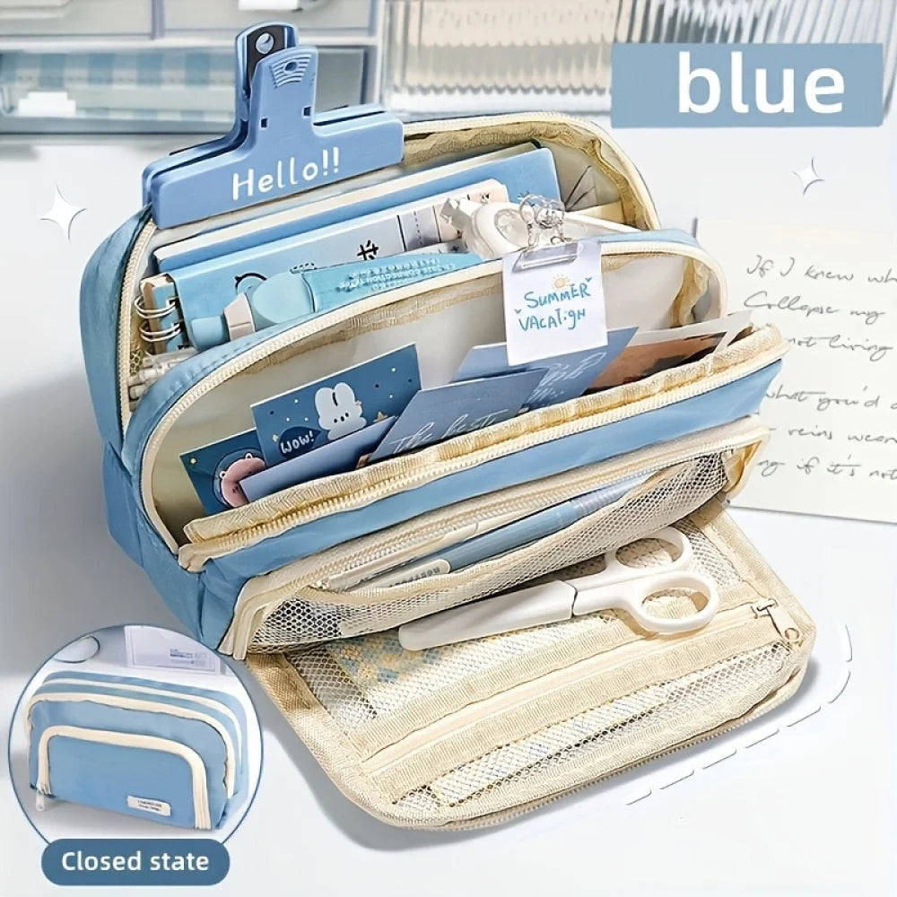 Large Capacity Pencil Case - Portable Handheld Pen Pouch and Cosmetic Storage Bag for School Office and Travel