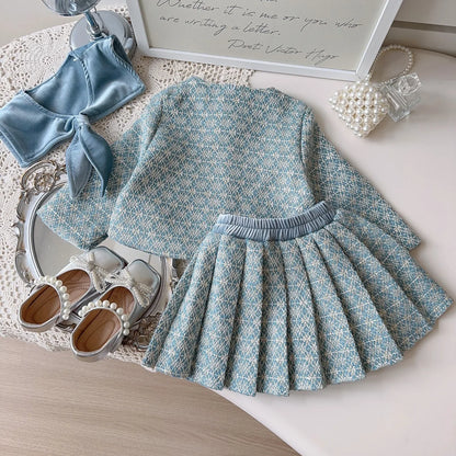 Girls' French Style Spring & Autumn Set 2025 – Baby Girl Two-Piece Outfit with Little Coat & Folding Skirt