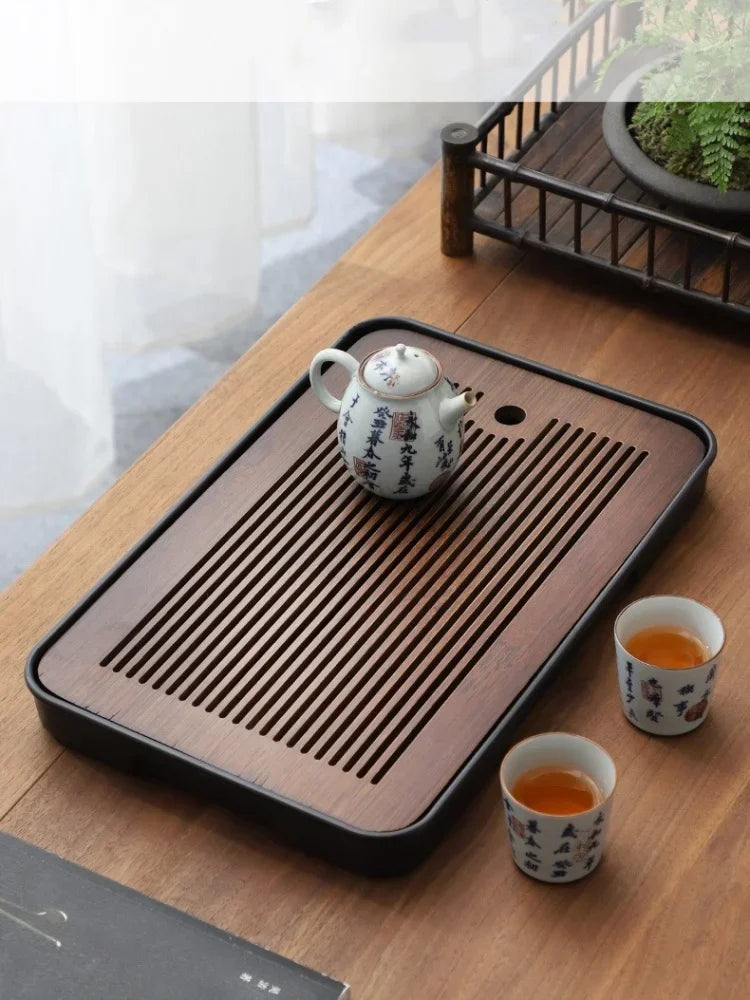 Portable Bamboo Tea Tray – Kung Fu Tea Set Grid Tray with Drainage for Dry & Wet Use