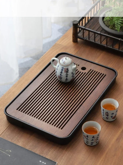 Portable Bamboo Tea Tray – Kung Fu Tea Set Grid Tray with Drainage for Dry & Wet Use