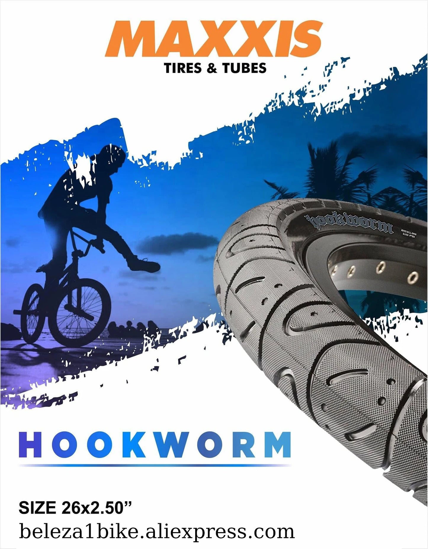 MAXXIS Hookworm BMX Bike Tire – 26x2.5 Wire Bead Clincher for Street, Park & Flatland, Multiple Sizes