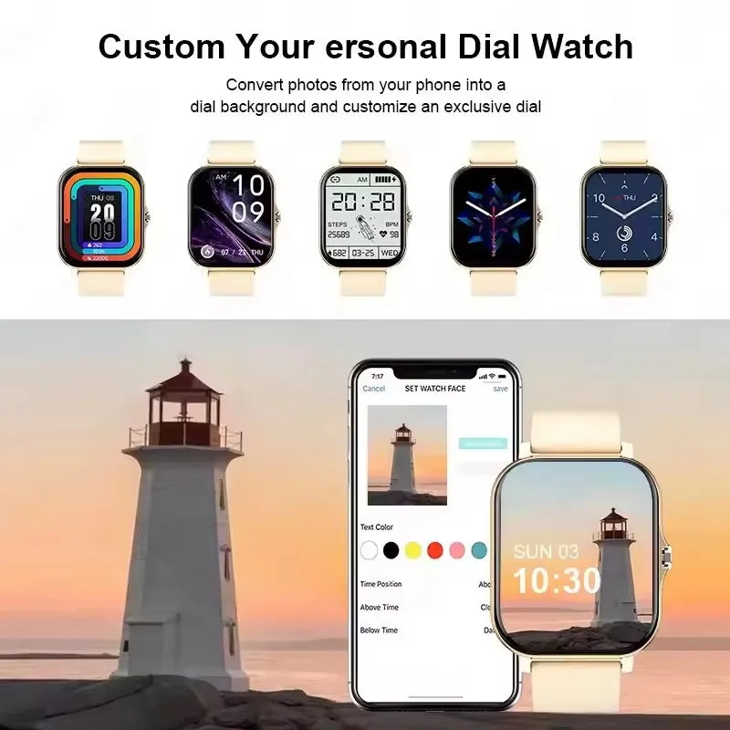 Smartwatch with Full Touch Screen — Call, Message Reminder, Music Control & Multi-Function Fitness Tracker, Compatible with iPhone & Android