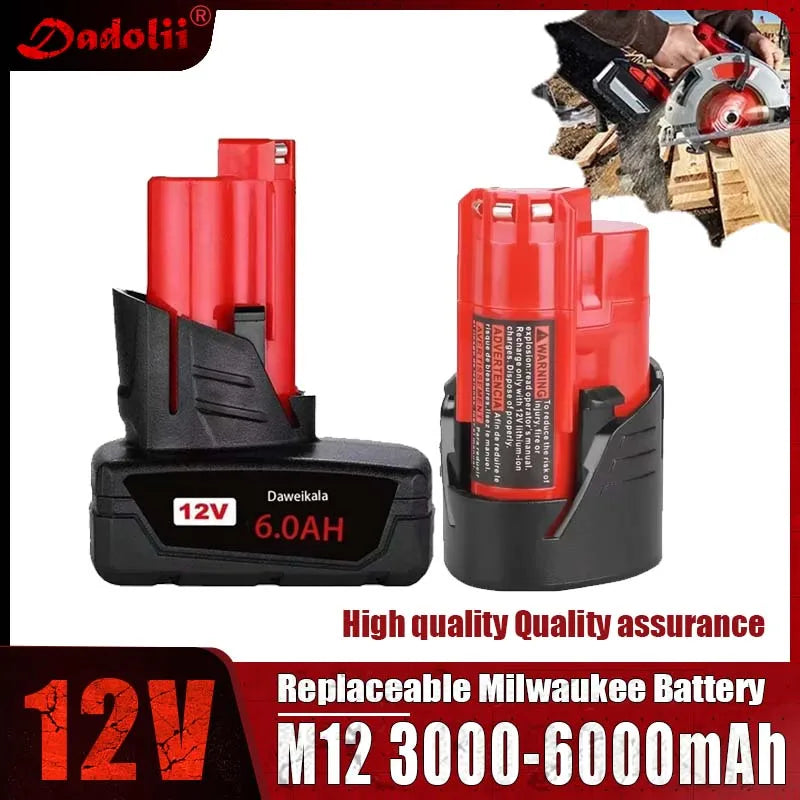TURPOW 12V 6000mAh Rechargeable Battery for Milwaukee M12 Tools – Compatible with 48-11-2401, 48-11-2402, 48-11-2411, MIL-12A-L