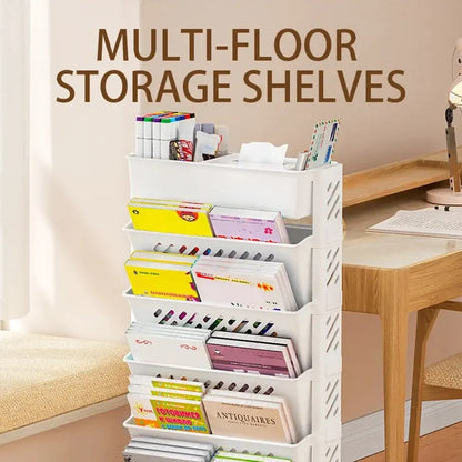 Floor Mounted Movable Bookshelf with Wheels - Classroom Desk Storage Rack with Large Capacity, Multi-Layer Book Storage Rack