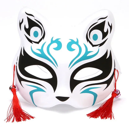 Hand-Painted Fox Mask –  Anime-Inspired Half-Face Cosplay Mask for Raves, Festivals, Masquerade Parties & Costumes