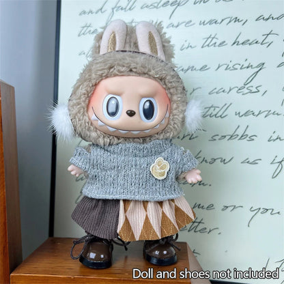 17cm Mini Plush Doll Clothes — Kpop EXO Labubu Idol V1 V2 Outfit Set with Sweater & Headband, Doll Accessories Gift