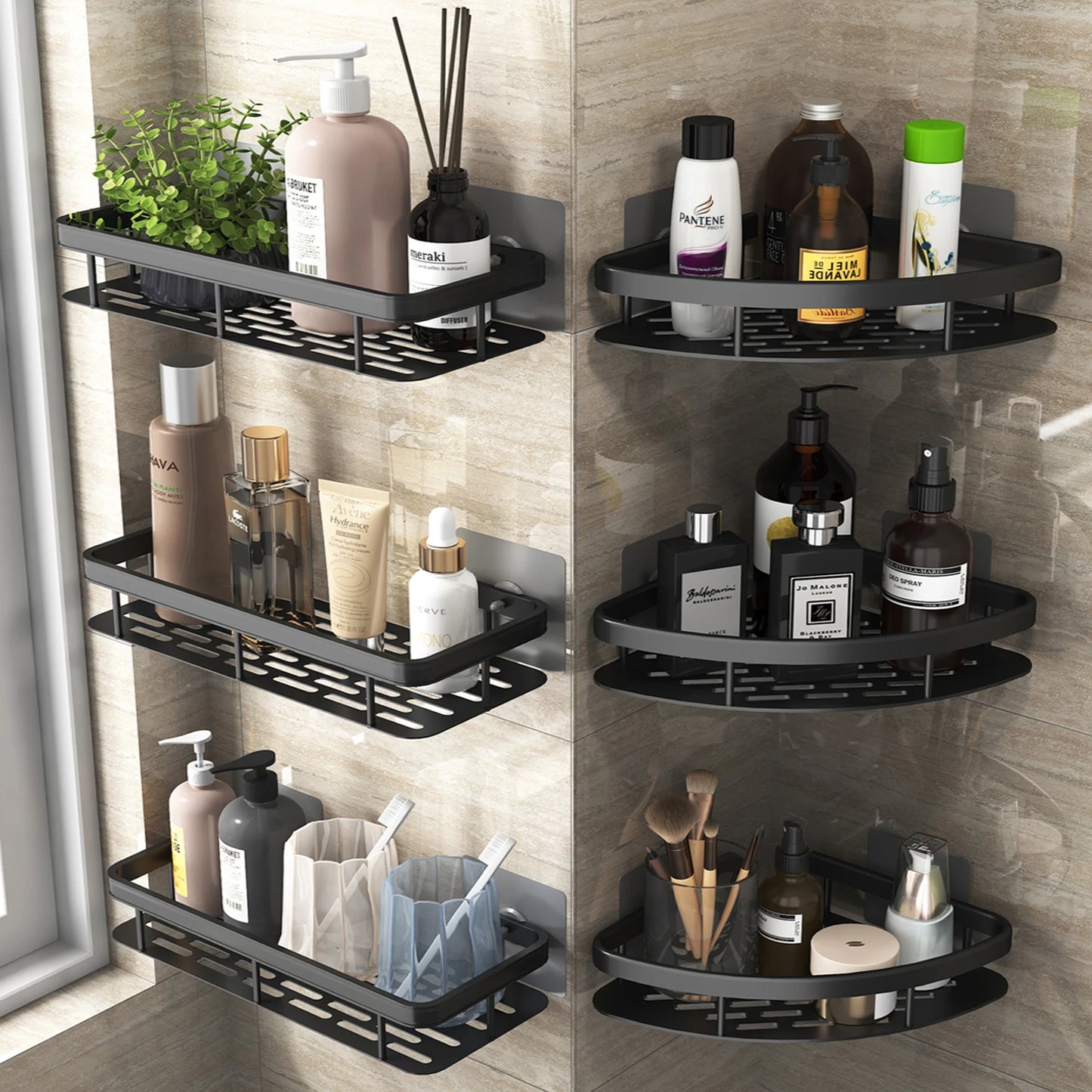 Space-Saving Aluminum Shower Corner Shelf: No-Nail Bathroom Organizer for Shampoo & Accessories