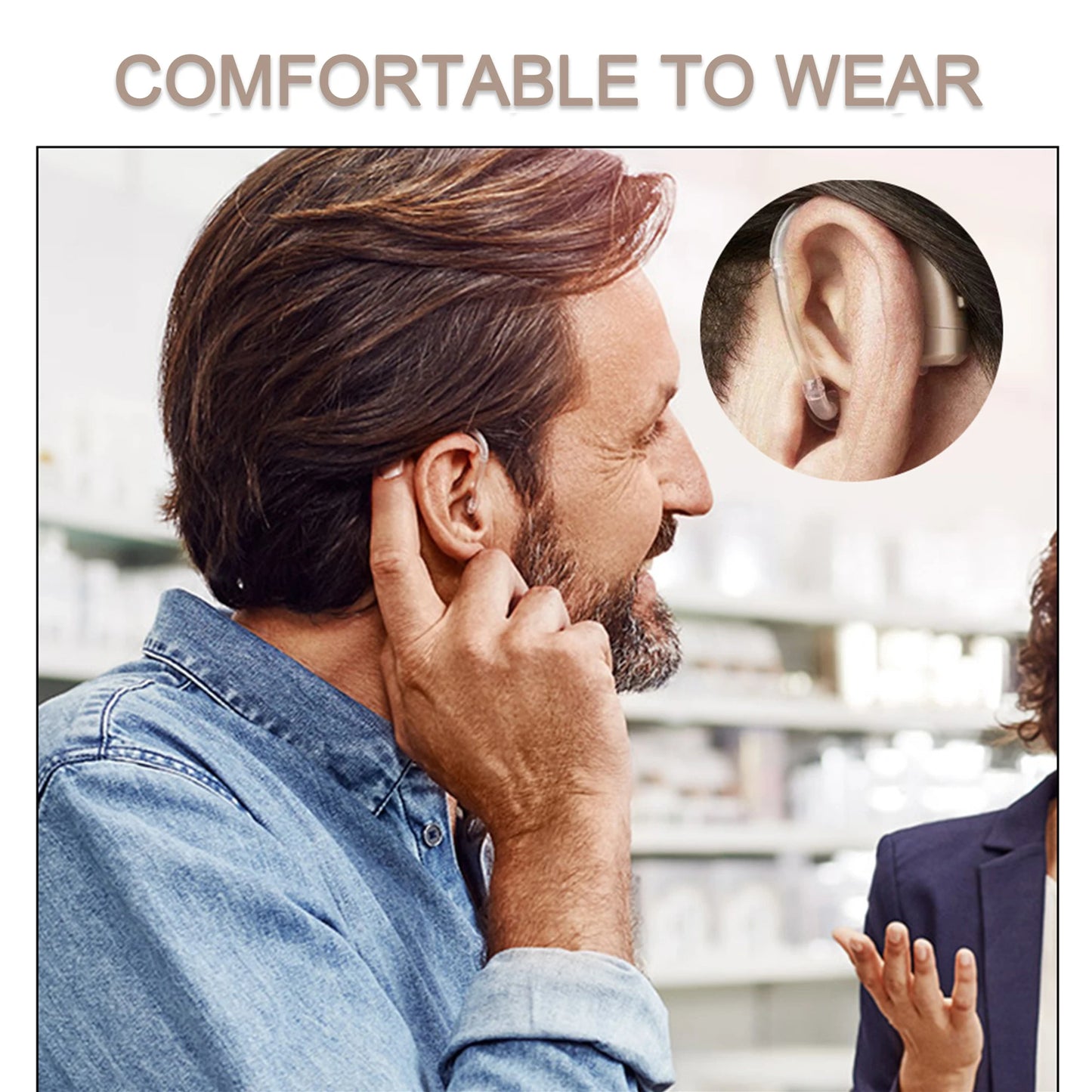 Digital BTE Hearing Aid - Adjustable Tone Portable Sound Amplifier for Seniors & Adults