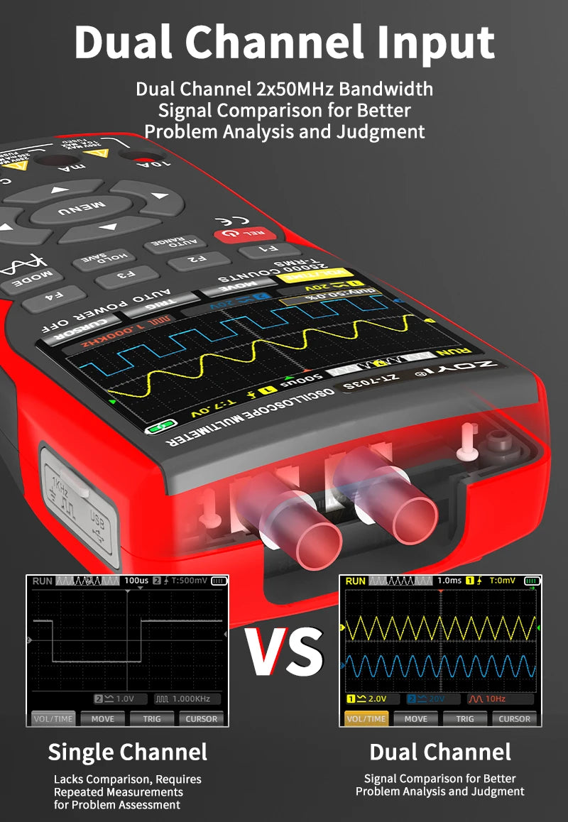ZOYI 703S Handheld Oscilloscope Multimeter – Dual-Channel 3-in-1 Auto Repair Tool with Color Screen