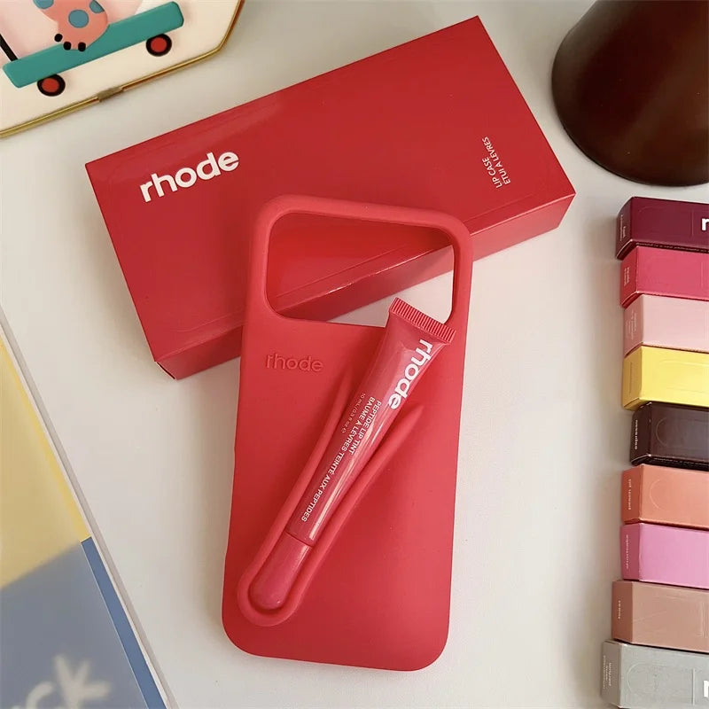 Rhode Lip Gloss iPhone Case - Silicone Protective Cover with Box Design for iPhone 17 Air 16 15 14 13 12 Pro Max Plus