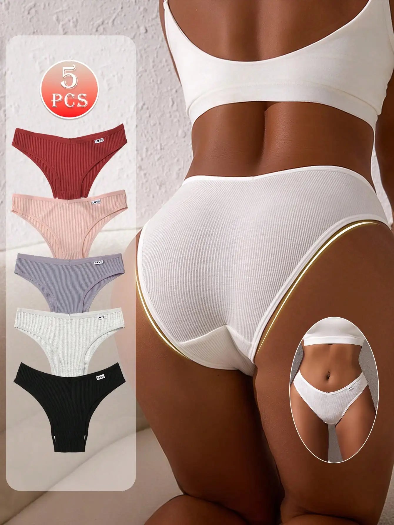 Women's Printed Low Waist Panties - 5-Piece Pack High Elasticity Cute Letter Design Underwear