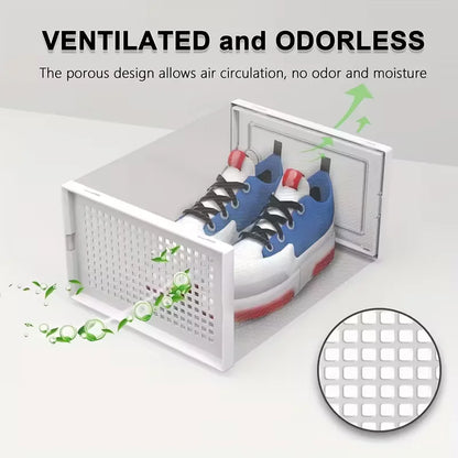 6/12/24PCS Transparent Shoe Boxes – Foldable, Stackable Plastic Shoe Storage Rack with Thick Tape Cover, Space-Saving Organizer