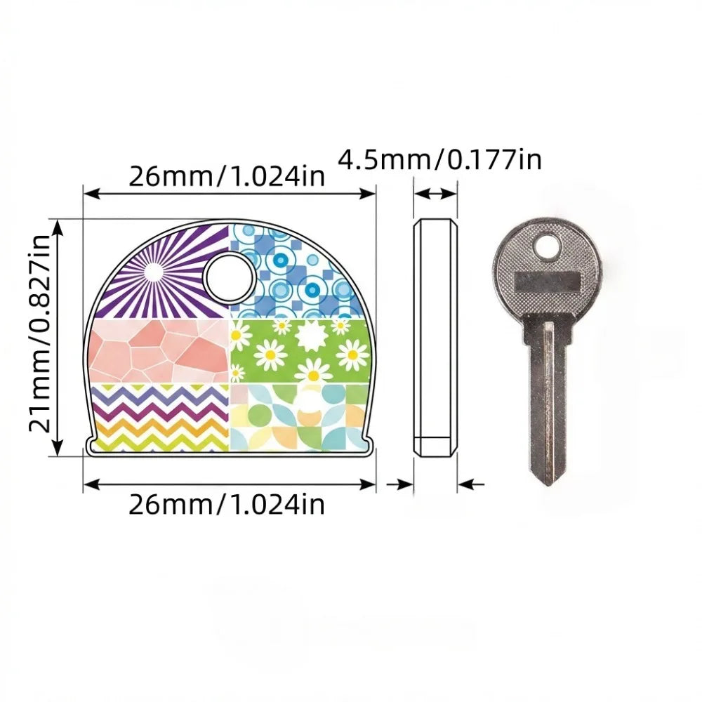 6Pcs Silicone Key Covers - Round Flower Pattern Non Slip Key Identifier and Protective Keychain Accessories