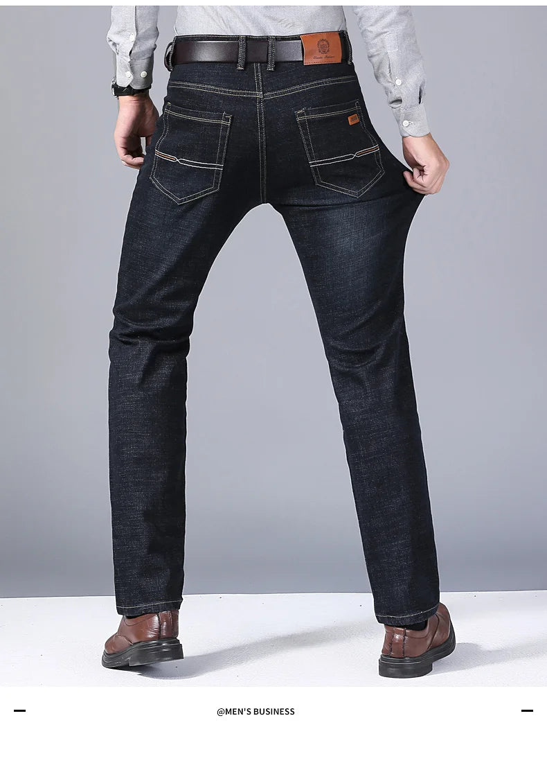 Men’s Classic Black Jeans — Soft Biker Denim Pants Jean Homme Pantalones Hombre Masculino Overalls, Sizes 32-38