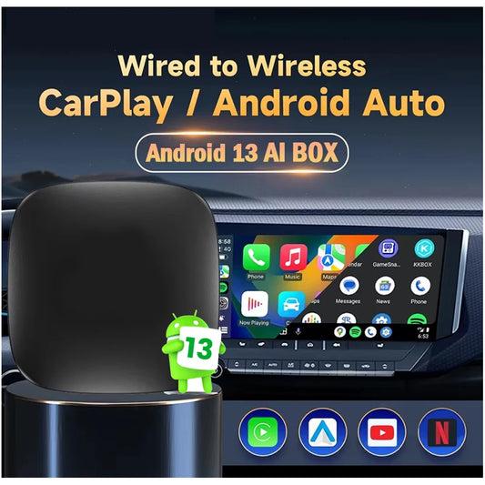 Android 13 CarPlay AI Box – Wireless Android Auto and CarPlay Adapter, TV Box for Netflix and YouTube, Smart Car Intelligence System