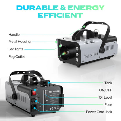 Somspot 1200W RGB LED Fog Machine with Remote Control - Haze Generator for DJ, Disco & Party Stage Effects