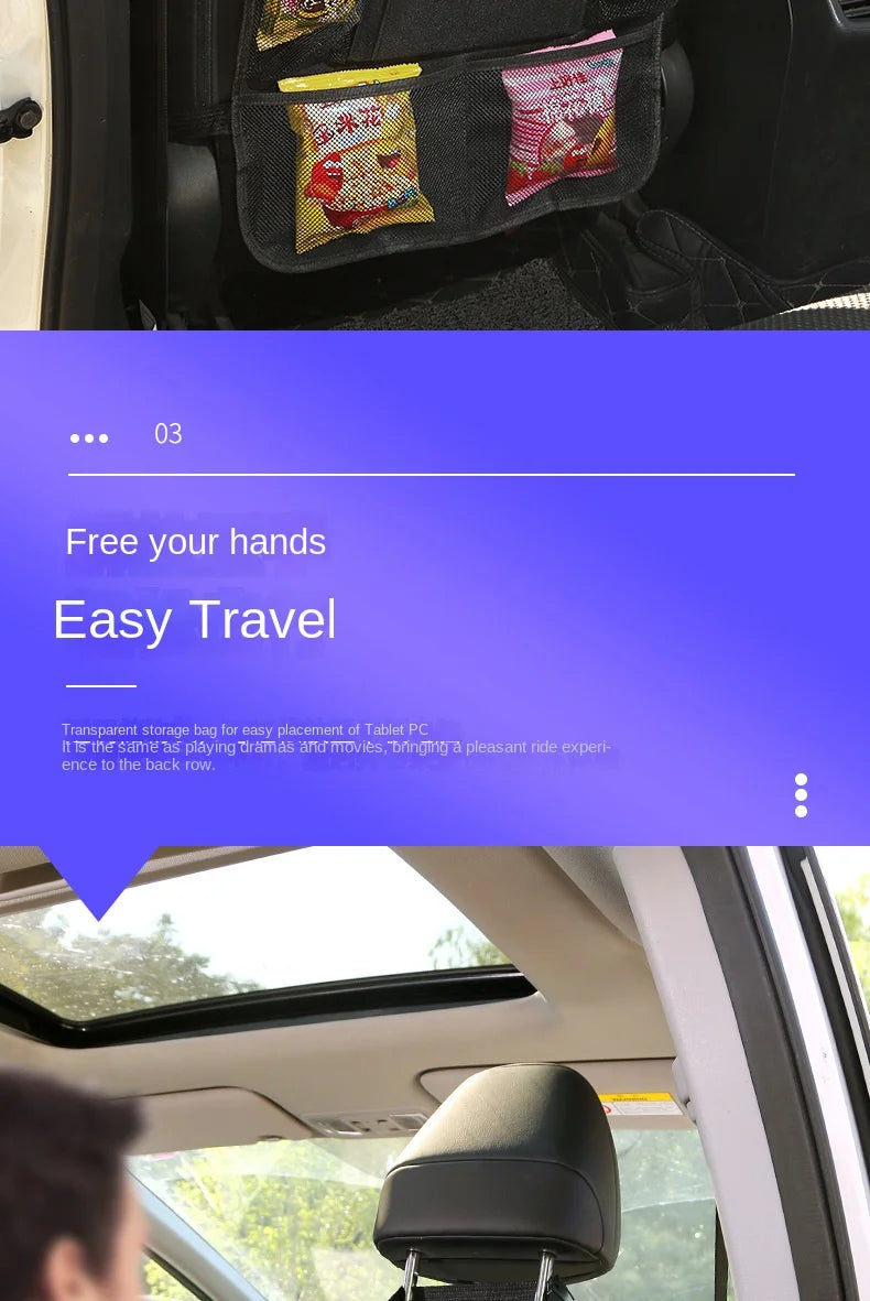 Car Backseat Organizer with Touch Screen Tablet Holder - Auto Storage Pockets & Seat Protectors