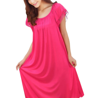 Women’s Lace Patchwork Nightgown – Long Sleepwear Dress for Casual Homewear