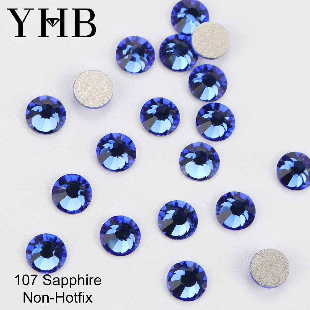YHB Cold Fix Crystal Flatback Rhinestones - Silver Back Non Hotfix DIY Gems for Nail Art, Bags, Shoes, Garments & Phone Decoration