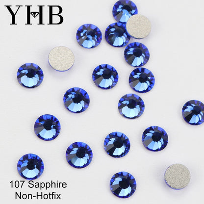 YHB Cold Fix Crystal Flatback Rhinestones - Silver Back Non Hotfix DIY Gems for Nail Art, Bags, Shoes, Garments & Phone Decoration