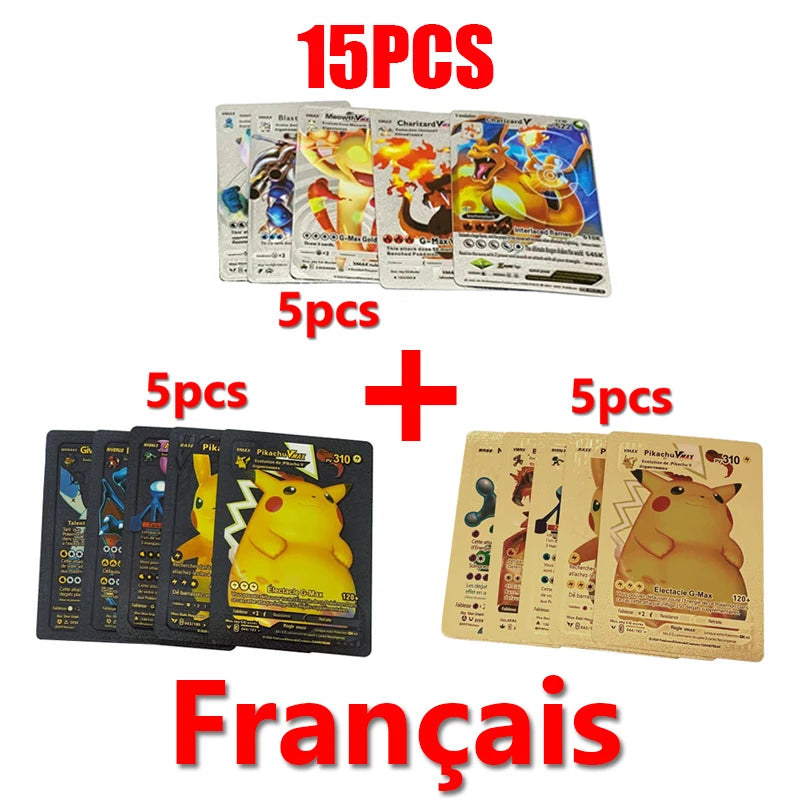 Pokemon Rainbow Gold & Silver VMAX GX Cards – Collectible Battle Trainer Cards in Spanish, English & French, Kids Toy Christmas Gift