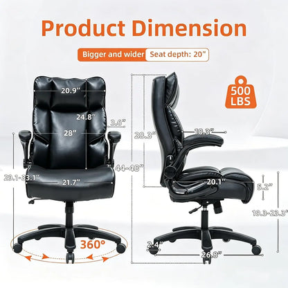 500LB Heavy Duty Office Chair - Ergonomic High Back PU Leather Executive Desk Chair for Big & Tall Users