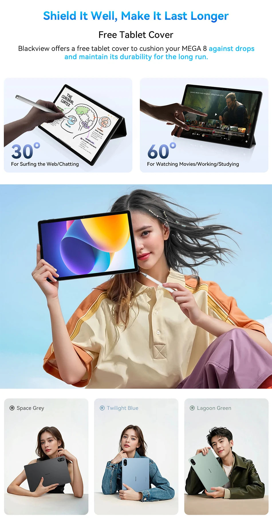 Blackview MEGA 8 Tablet – 13" FHD+ 90Hz Display, 11000mAh, Android 15, 50MP Camera, 4 Speakers, 4G Pad PC