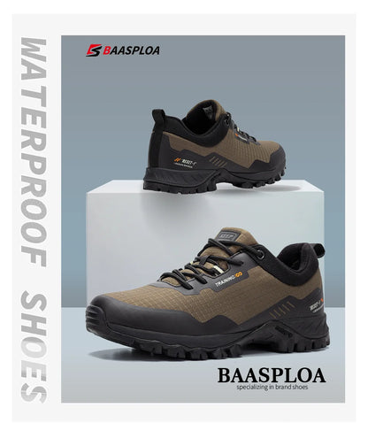 Baasploa Men's Waterproof Hiking Shoes – Anti-Skid, Wear-Resistant Outdoor Sneakers for Travel & Sports