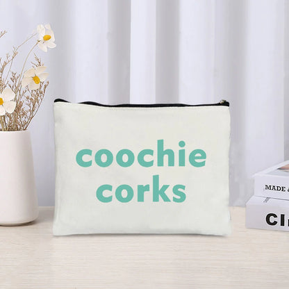Coochie Corks Pattern Canvas Cosmetic Bag – Fashion Makeup Organizer, Travel Toiletry Pouch & Festival Gift for Women