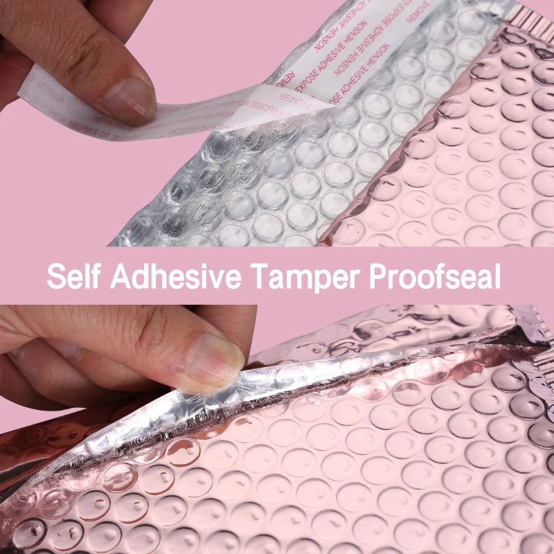 10PCS Rose Gold Metallic Bubble Mailers – Foil Padded Shipping Envelopes, Aluminized Gift Packaging Postal Bags