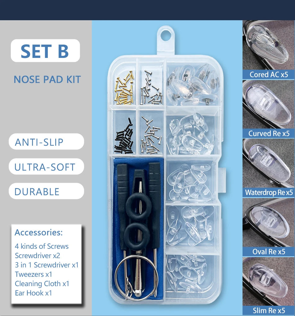 Silicone Air Chamber Nose Pads for Glasses | Anti-Slip Screw-In Eyewear Support & Accessories Kit