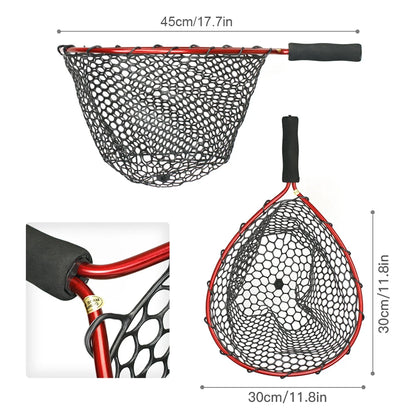 Folding Silicone Fish Net with Aluminum Alloy Pole | Small Mesh Landing Net for Easy Casting | Portable Fishing Tool