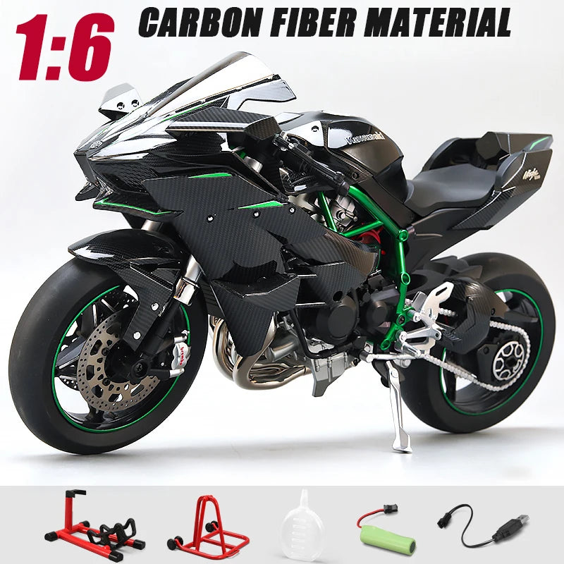 1:6 Kawasaki Ninja 500 H2R Motorcycle Model — Racing Simulation with Sound & Light, Fast & Furious Collectible Toy Gift