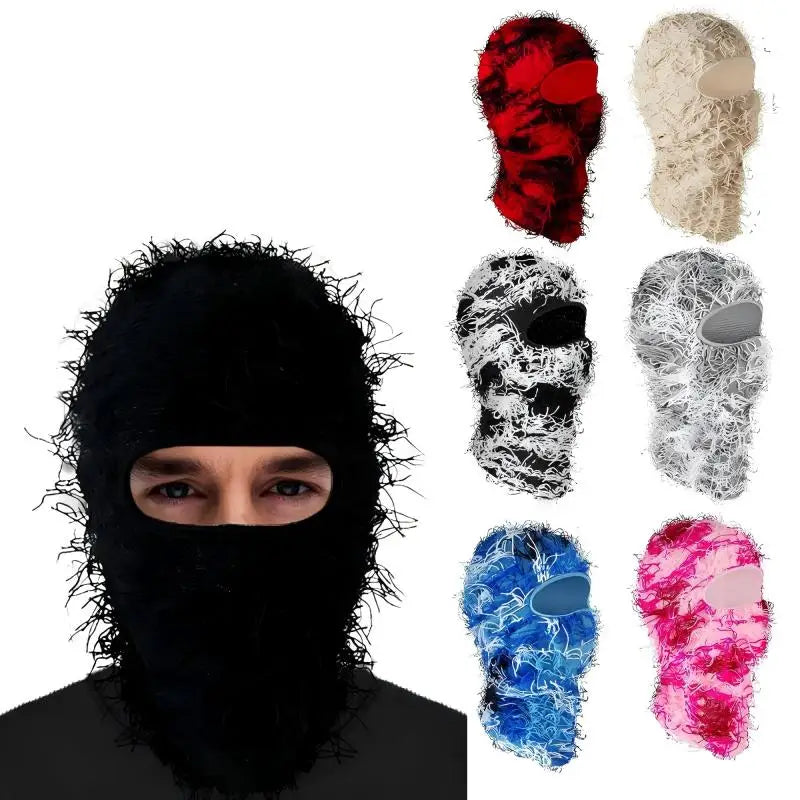 Distressed Knitted Balaclava Mask - Windproof Full Face Ski Hood for Cold Weather Outdoor Wear