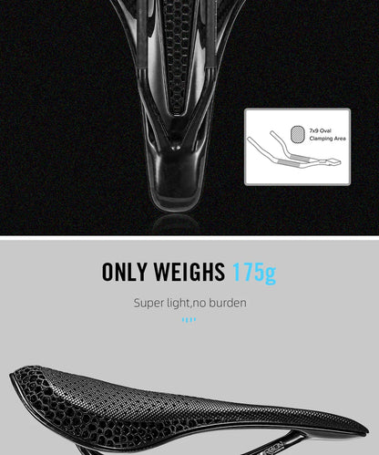 RYET Carbon 3D Printed Bike Saddle – Ultralight 175g Seat for Men & Women Road, MTB, Gravel, Triathlon Cycling