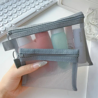 1/3PCS Black Mesh Clear Cosmetic Bag Set Portable Travel Makeup Toiletry Organizer Pouch Storage Case