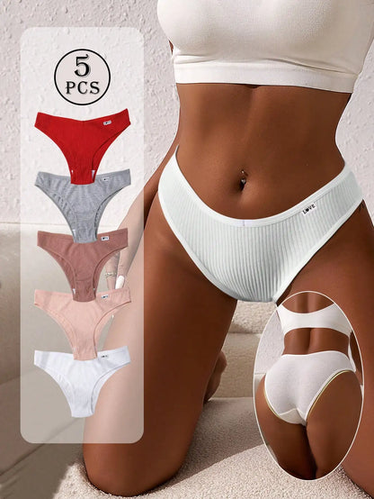 Women's Printed Low Waist Panties - 5-Piece Pack High Elasticity Cute Letter Design Underwear
