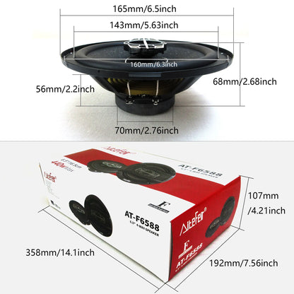 6.5 Inch 880W 4-Way Universal Car Coaxial Speakers - Full Range HiFi Stereo with Non-Destructive Installation