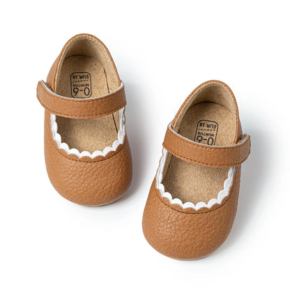 Meckior Baby Boys & Girls Shoes - Infant Leather with Rubber Sole, Anti-Slip Toddler First Walkers, Newborn Princess Crib Shoes
