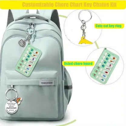 Kids Self-Discipline Checklist Memo Board – Daily Planner To-Do List with Detachable Keychain, Korean Stationery Task Board