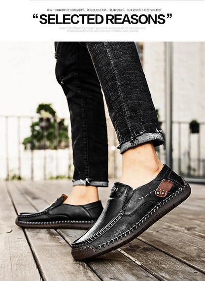 Handmade Leather Men’s Loafers – Casual Slip-On Flats, Comfortable Outdoor Walking Shoes