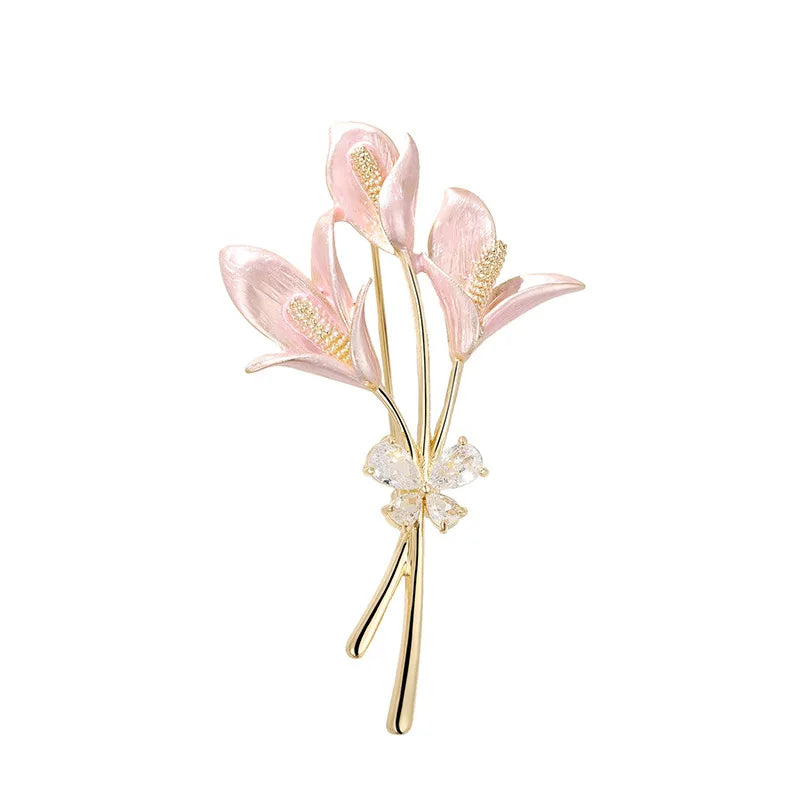 Luxury Tulip Flower Brooch Pin with White Stone – Elegant Rose Floral Jewelry for Women (2023 Design)