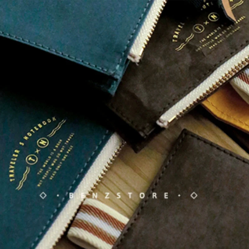Fromthenon Travel Notebook with Special Paper – Washable Zipper Storage Bag, Pen Case & Stationery Organizer Supplies