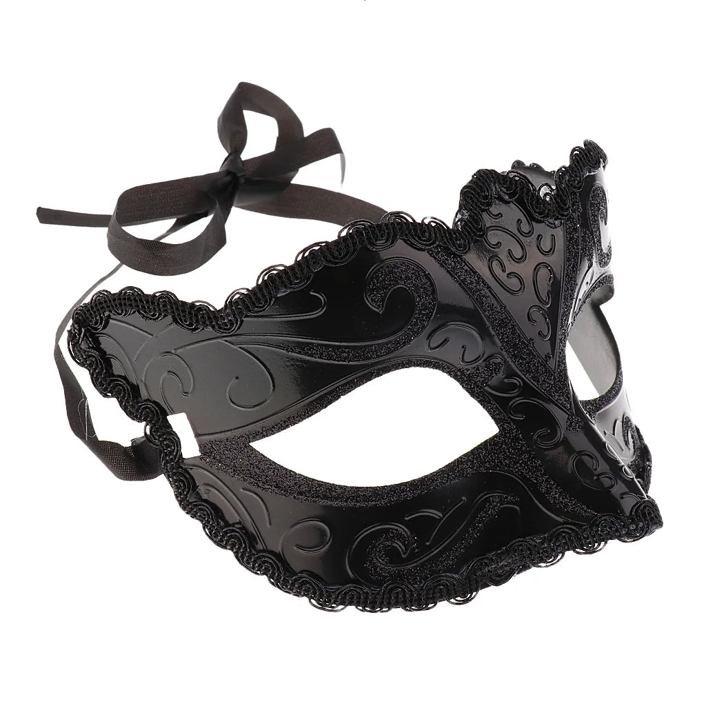 Black Lace Half Face Fox Mask – Venetian Masquerade Eye Mask with Tiara for Carnival & Party Wear