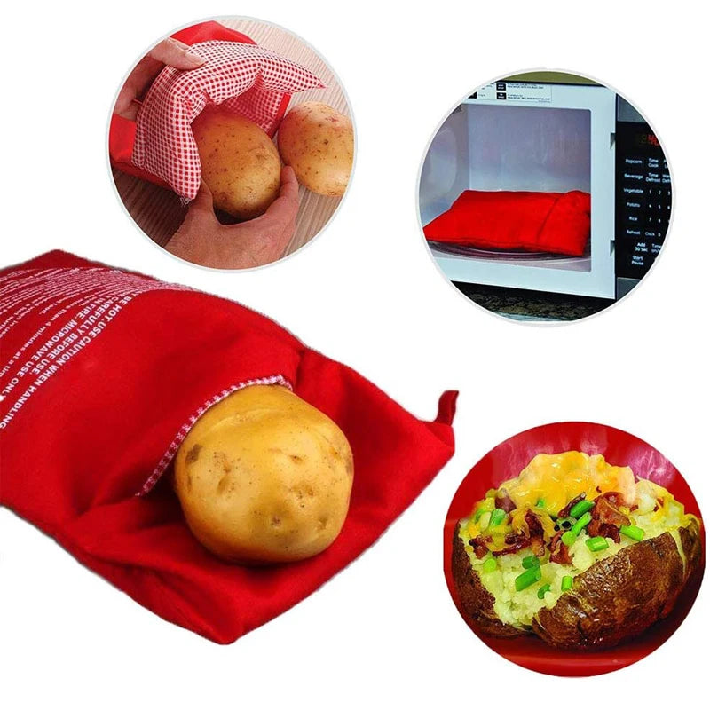 Reusable Microwave Potato Bag - Express Baked Potato Cooker for Perfect Potatoes in 4 Minutes - Red Baked Pouch