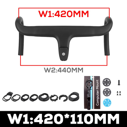 ULLICYC T1 Carbon Fiber Road Bike Handlebar - Integrated Internal Cable Routing Cockpit with Mount Spacers 360–380mm