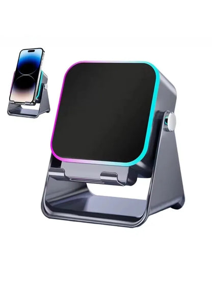 5-in-1 Wireless Charging Speaker Phone Holder - HiFi Bluetooth Desktop Stand with 8 RGB Modes